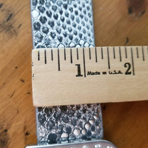 Canterbury Golf Genuine Leather Belt, Size L, Silver Rhinestone Metallic Reptile - Picture 9 of 12